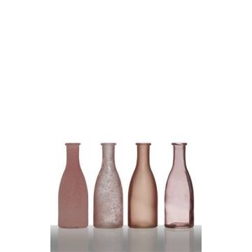 Skleněné lahve ANYA, 4 kusy, růžové, 18cm, Ø6cm