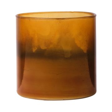 Maxi sklenice na čajovou svíčku RIGOBERTO, zlatý podklad, oranžovo-hnědo-čirá, 10cm, Ø10cm