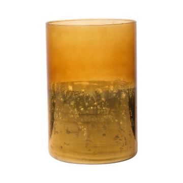 Maxi sklenice na čajovou svíčku RIGOBERTO, zlatý podstavec, oranžovo-hnědo-čirá, 15cm, Ø10cm