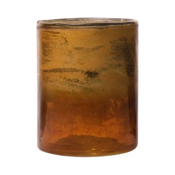 Maxi nádobka na čajovou svíčku RIGOBERTO, zlatý vršek, oranžovo-hnědo-čirá, 12,5 cm, Ø10 cm