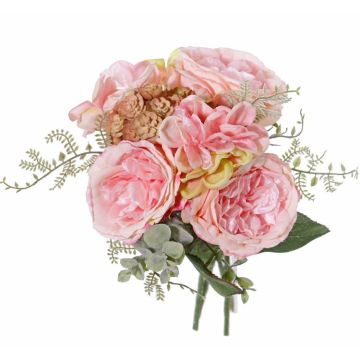 Umělá růžová kytice SIERRA hydrangea echevérie, růžová, 25cm, Ø25cm
