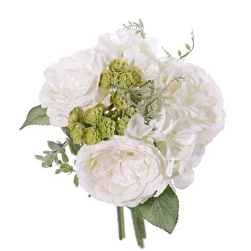 Umělá růžová kytice SIERRA hydrangea echevérie, bílá, 25cm, Ø25cm