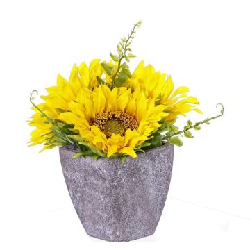 Umělé aranžmá slunečnice SILKE v dekoračním květináči, žlutá, 20cm, Ø10cm