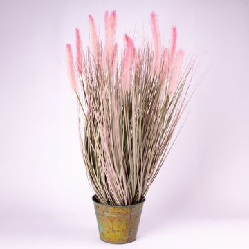 Umělá tráva dochan OVIDIO, laty, zinkový květináč, zeleno-růžová, 100cm