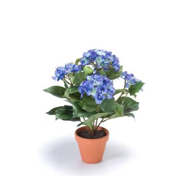 Textilní květina hortenzie LAIDA v hliněném květináči, modrá, 35cm