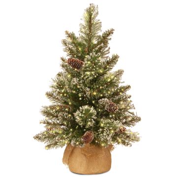 Umělý vánoční stromek RIGA, jutový pytel, se šiškami, bílý, LED diody, 60cm, Ø40cm