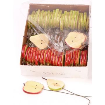 Plátky umělé jablečné hrušky AARI, 48 kusů, zeleno-červené, 9,5 cm, Ø 3,5 - 4 cm