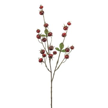 Dekorativní větvička bramborové růže BREVON se šípky, červená, 80cm