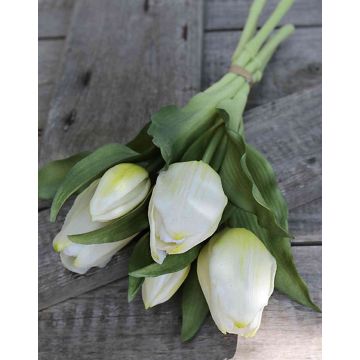 Umělá kytice tulipánu LEANA, bílo-zelená, 30cm, Ø20cm