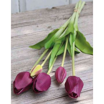 Umělá kytice tulipánů LONA, fialovo-zelená, 45cm, Ø15cm