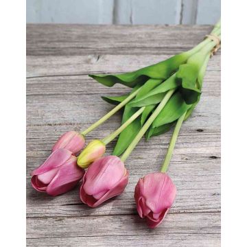 Umělá kytice tulipánů LONA, fialovo-zelená, 45cm, Ø15cm