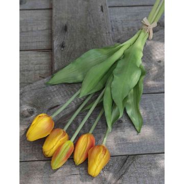 Umělá kytice tulipánů LONA, oranžovo-zelená, 35cm, Ø15cm