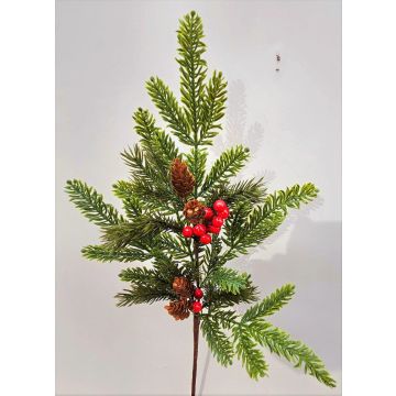 Dekorativní větev VARDALIA, jedle, bobule, šišky, červenozelená, 75cm