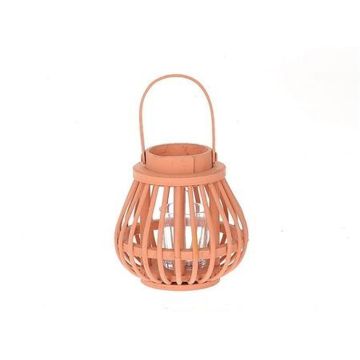 Dřevěná lucerna CHARITHRA s držadlem, skleněná vložka, oranžová, 15cm, Ø15,5cm