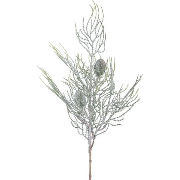 Umělá větvička cypřiše GRAVON s třpytkami, šišky, světle zeleno-šedá, 60cm