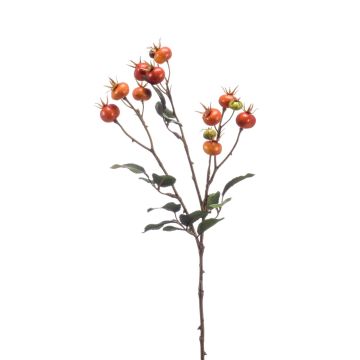 Umělá větev divoké růže ARANKA s plody, oranžová, 65cm