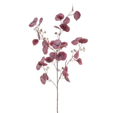 Umělá větev eukalyptus ARNOLD s květinami, vínově červená, 110cm