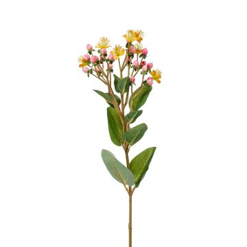 Umělá třezalka CANNO s květy, plody, žluto-růžová, 65cm