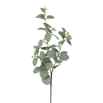 Dekorativní větev eukalyptu PLAVEN s květy, zelená, 70cm