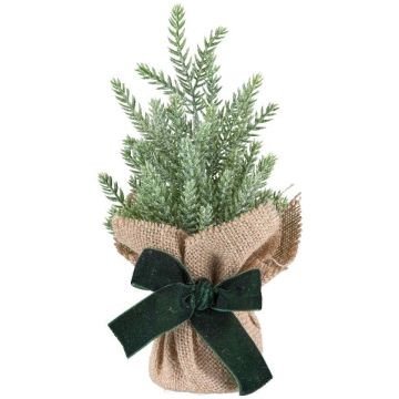 Dekorativní smrček TENNES v jutovém pytli, s mašlí, 21cm