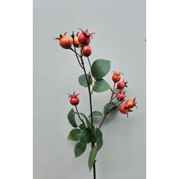 Dekorativní větvička bramborové růže LOPUNY s šípky, oranžová, 70cm