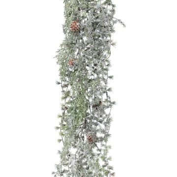 Dekorační věnec modřín WODRI, tyč, šišky, zmrzlý, bílo-zelený, 125cm