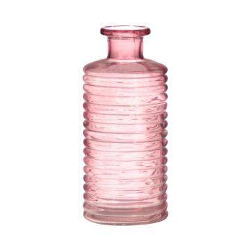 Skleněná láhev STUART s drážkami, růžovo-čirá, 21,5cm, Ø9,5cm