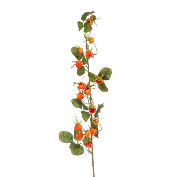 Plastová větev divoké růže TAIMEA s plody, oranžovo-červená, 100cm