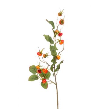 Plastová větev divoké růže TAIMEA s plody, oranžovo-červená, 65cm