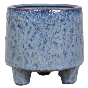 Květináč z keramiky NOREEN, kropenatý, na nožkách, modro-hnědý, 13,8cm, Ø14cm