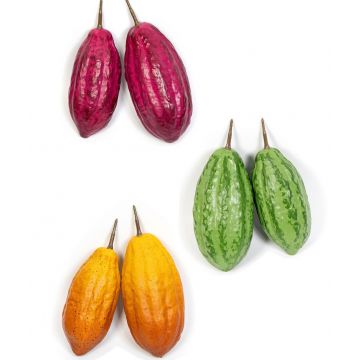 Umělé kakaové plody AGAPITO, 12 kusů, zeleno-žluto-fialové, 18-20cm