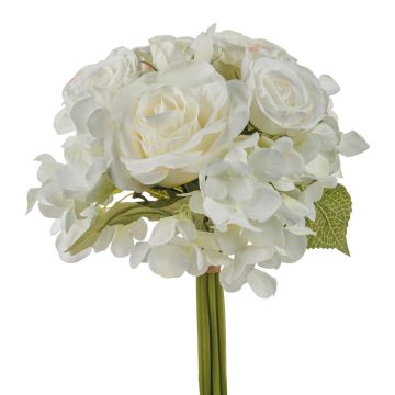 Umělá kytice FOUDILA, růže, hortenzie, bílá, 25cm