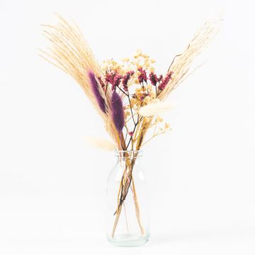 Sušené květiny s lahví LOTTIE, bílo-fialová, 37cm, Ø12cm