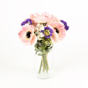 Umělá kytice sasanky AIMEE sedmikráska, modro-růžová, 35cm, Ø20cm