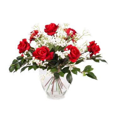 Textilní kytice růží AMELIE, šater, červená, 45cm, Ø40cm