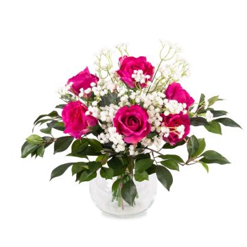 Textilní kytice růží ELLI, šater, růžová, 35cm, Ø30cm