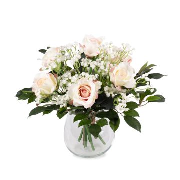 Textilní kytice růží ELLI, šater, růžovo-bílá, 35cm, Ø30cm