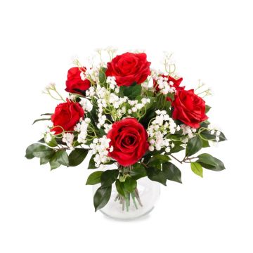 Textilní kytice růží ELLI, šater, červená, 35cm, Ø30cm
