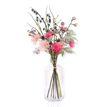 Umělá silvestrovská kytice KAAMI, chryzantéma, růžovo-stříbrná, 90cm, Ø45cm