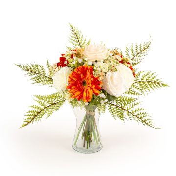 Umělá kytice gerber MALIA růže, karafiát, oranžová, 40cm, Ø30cm