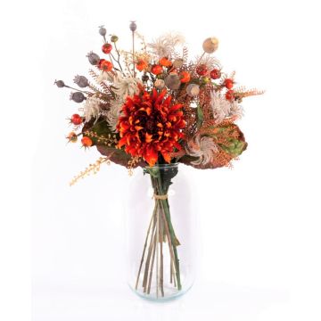 Umělá podzimní kytice KALENA, chryzantéma, oranžová, 70cm, Ø45cm