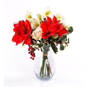 Umělá vánoční kytice KALIKIMAKA, červená-bílá, 45cm, Ø30cm