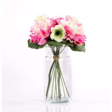 Umělá kytice pivoněk MADDIE sasanka, růžovo-bílá, 30cm, Ø20cm