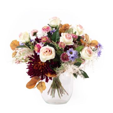 Udová volba: Pozdní letní kytice FRINGILLA, krémovo-fialovo-růžová, 50cm, Ø55cm