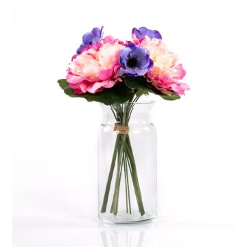 Umělá kytice pivoněk MADDIE sasanka, růžovo-modrá, 30cm, Ø20cm