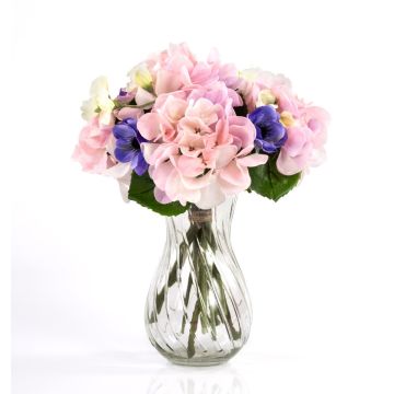 Umělá kytice hortenzie PENELOPE sasanka, růžovo-modrá, 30cm, Ø20cm