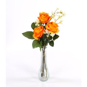 Umělá kytice růží SIMONY s dekorační zelení, oranžová, 55cm, Ø20cm