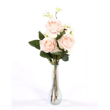 Umělá kytice růží SIMONY s dekorační zelení, růžová, 55cm, Ø20cm