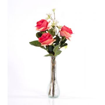 Umělá kytice růží SIMONY s dekorační zelení, lososová, 55cm, Ø20cm