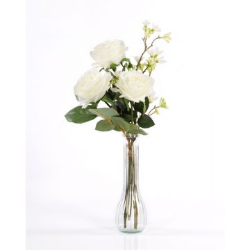 Umělá kytice růží SIMONY s dekorační zelení, krémová, 55cm, Ø20cm
